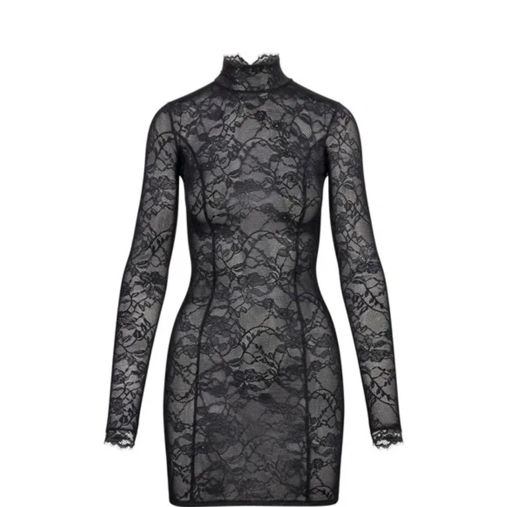 SKIMS Lace Turtleneck Dress in Onyx/Black, size XS